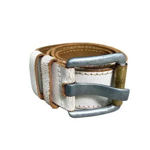 Sixty Unisex White Leather Belt with Grommet Detail Size 32 - Picture 7 of 7